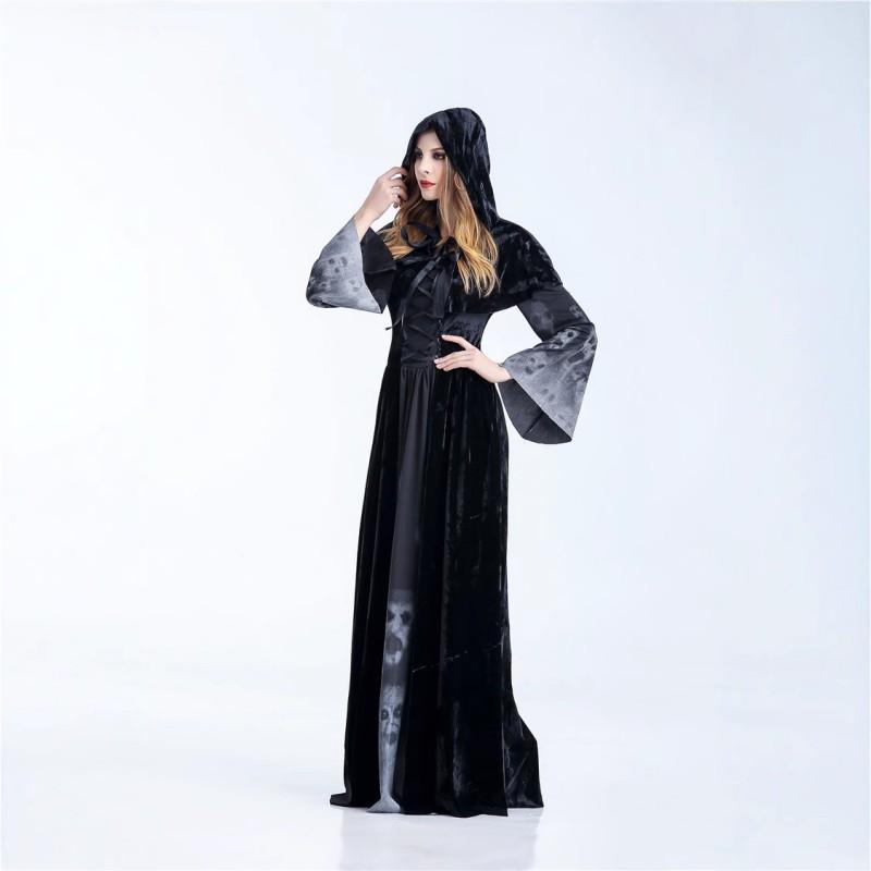 Adult Halloween Witch Devil Costume Horror Skull Long Dress Vampire Role Play Outfit Stage Party