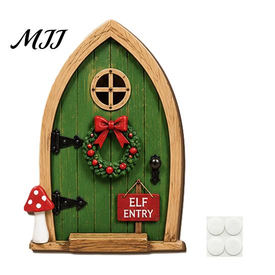Christmas Tree Decorations Fairy Door Wall Decoration, Solid Wood with Adhesive Backing Design, Atmosphere Props Miniature Tiny for Trunks And Frames
