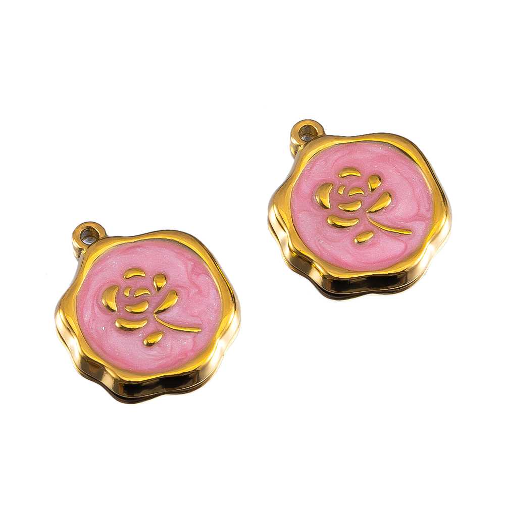 2pcs Gentle Pink Enamel Stainless Steel Charms Rose Flower Starfish Butterfly Necklace Pendant Women DIY Earring Jewelry Making