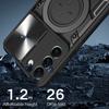 For Samsung Galaxy S22 5G Rotatable Kickstand Back Cover PC+TPU Phone Case with Slide Camera Lid