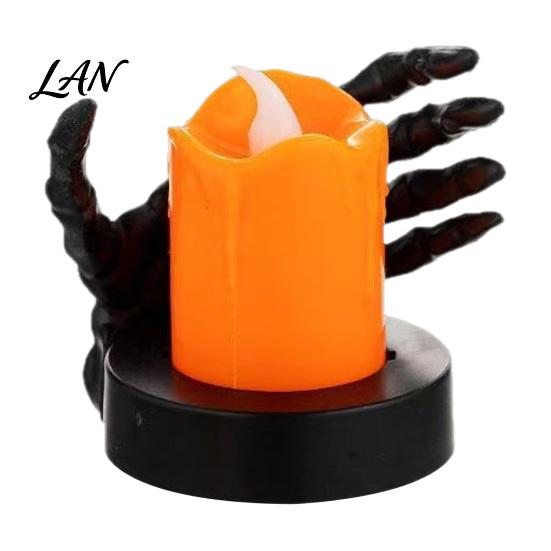 Halloween Party Prop Candle Light, LED Skeleton Hand Decoration with Flickering Decorative Horror Flame, Spooky Tabletop Decor for Haunted House