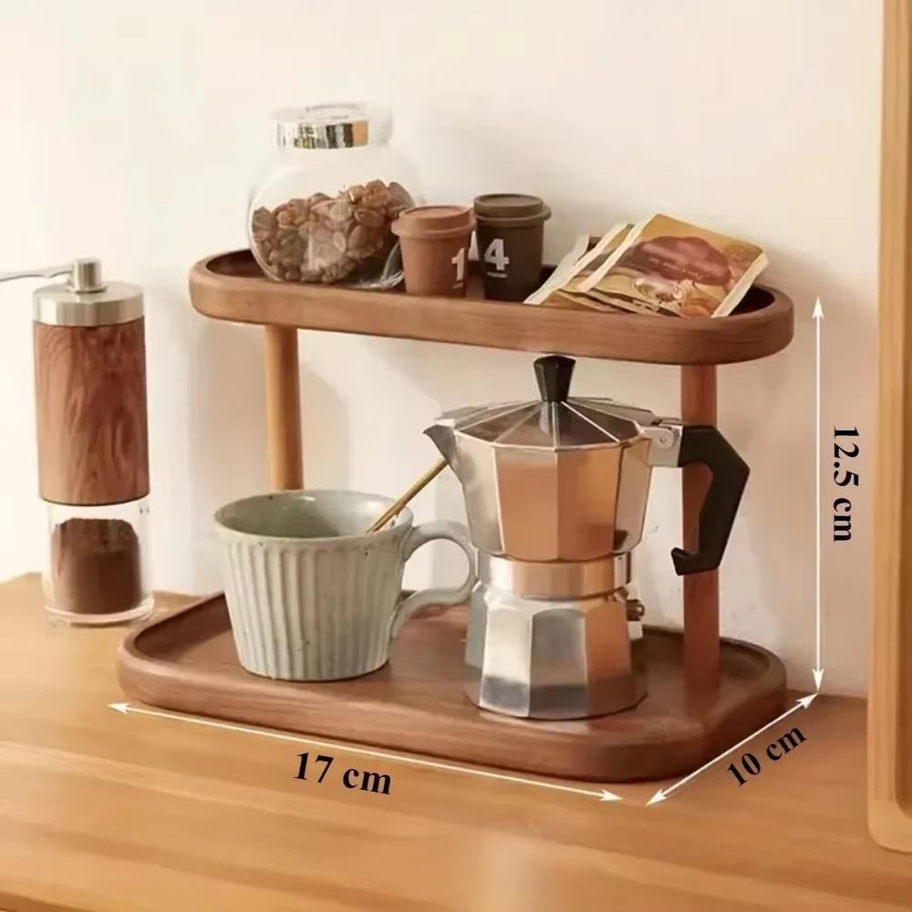 Wooden Storage Shelf Vintage Solid Wood Double Layer Storage Rack Display Rack Desktop Organizer Shelf Perfume Lipstick Jewelry