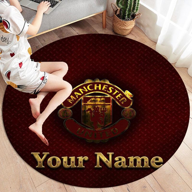 Manchester United F Custom Name Round Area Rug,Carpet Rug for Living Room Bedroom Sofa Playroom Decor,Non-slip Floor Mat
