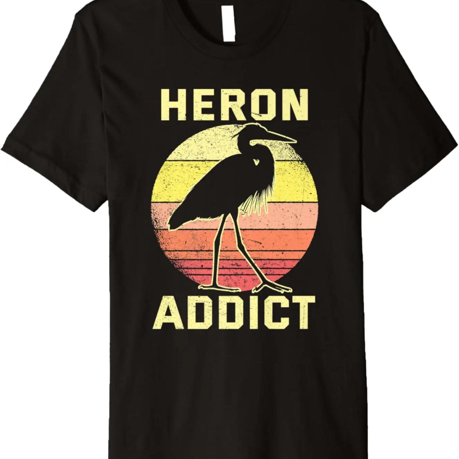Retro Birding Heron Addict Blue Heron Premium T-Shirt S
