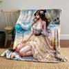 "Beachside Beauty with Rose and Waves" Patterned Blanket, Flannel, Suitable for All Seasons, Home Decor, Warm and Cozy