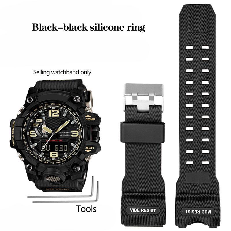 Resin Silikon Klokkereim For Casio Big Mud King GWG-1000GB Svart Gull G-SHOCK GWG-1000 Serie Gummireim med Verktøy Armbånd