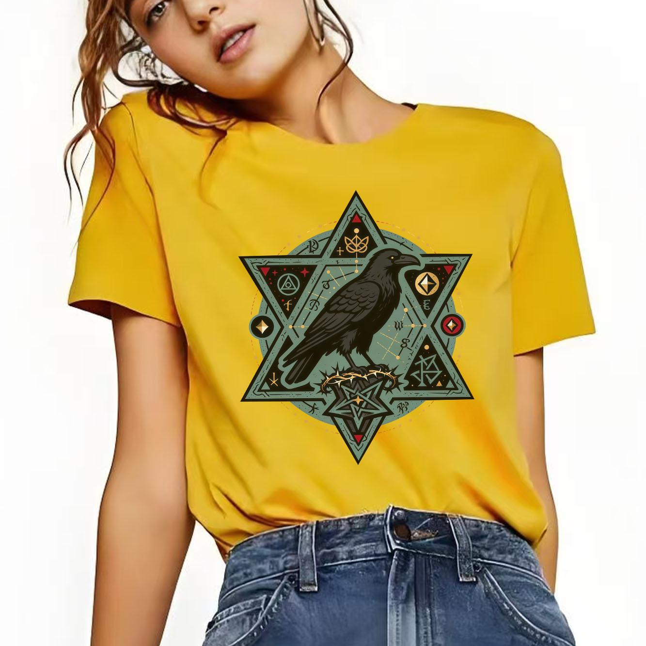 

Lucky Oriental Bird Fashion Retro Printed Pattern Daily Tshirt Short Sleeve Round Neck Versatile Womens Tshirt S