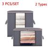 3x Clothes Quilt Storage Bag Blanket Closet Sweater Ziped Organizer Box Sorting Clothes Cabinet Grey
