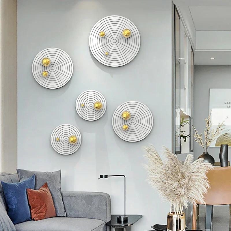 Round Plate Golden Ball Wall Hanging Living Room Bedroom Decoration 3D Three-dimensional Pendant Planet Track Porch