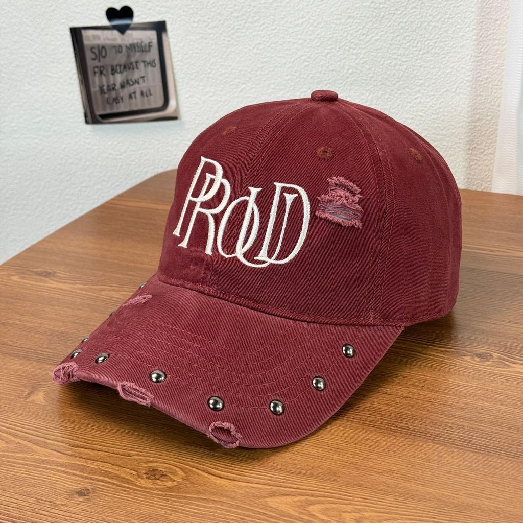 Fashion Hat Sweet Cool Internet celebrity Rivet Embroidery Baseball Cap Sunscreen Summer Embroidery Letters Washed Old Ripped Baseball Hat