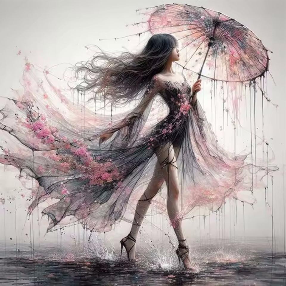 Rhinestone Painting Crystal Decor Diamond Painting Woman Umbrella 5D Cross Stitch Pattern Diamond Embroidery Diamond Painting