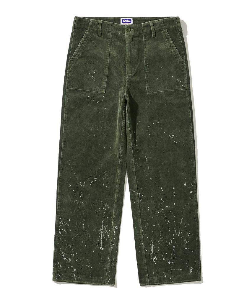 KND Washed & Splatter Painted Corduroy Fatigue Pants Sand Olive Khaki