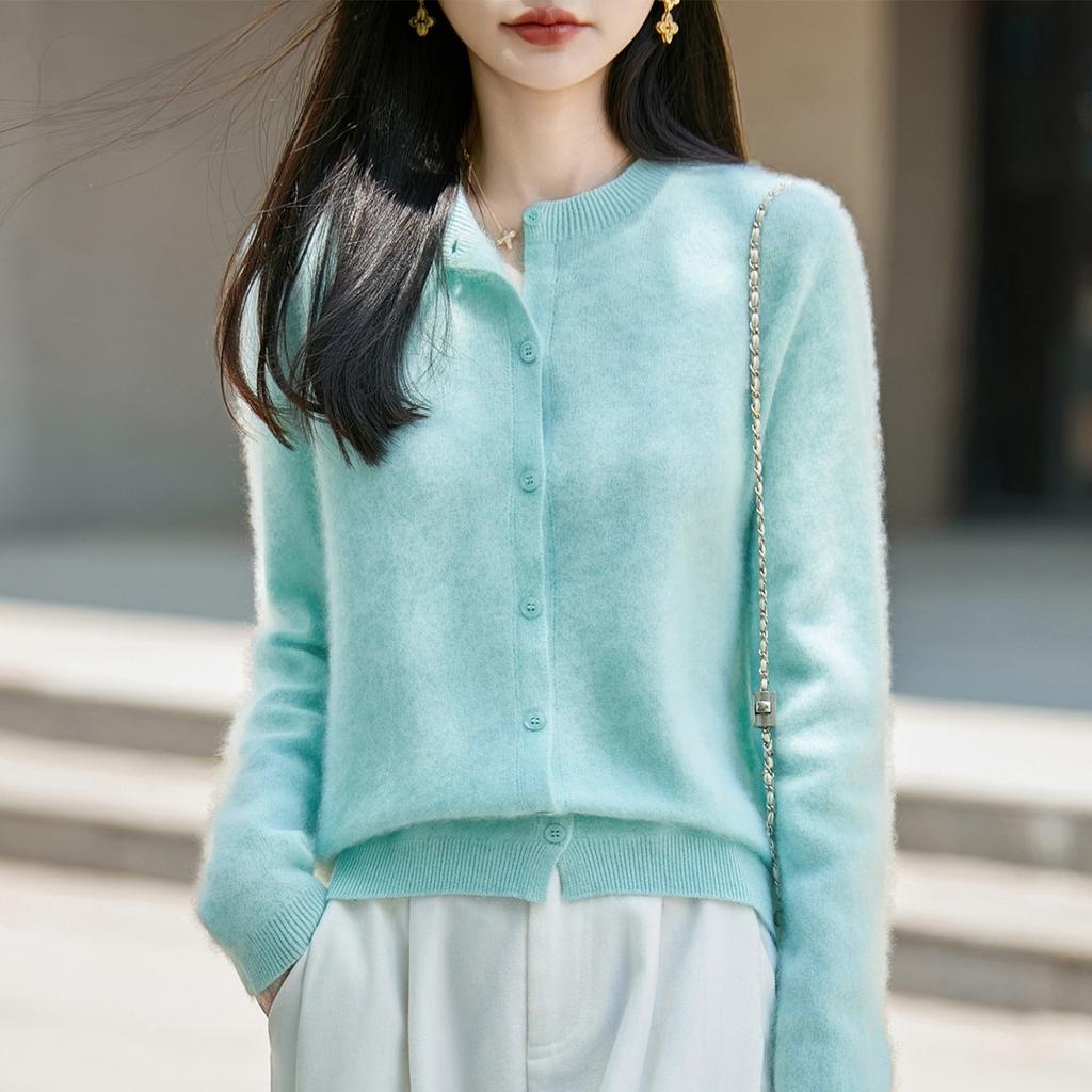 Seamless Brushed Knitted Wool Cardigan, Loose-fitting Sweater, Long-sleeved Top