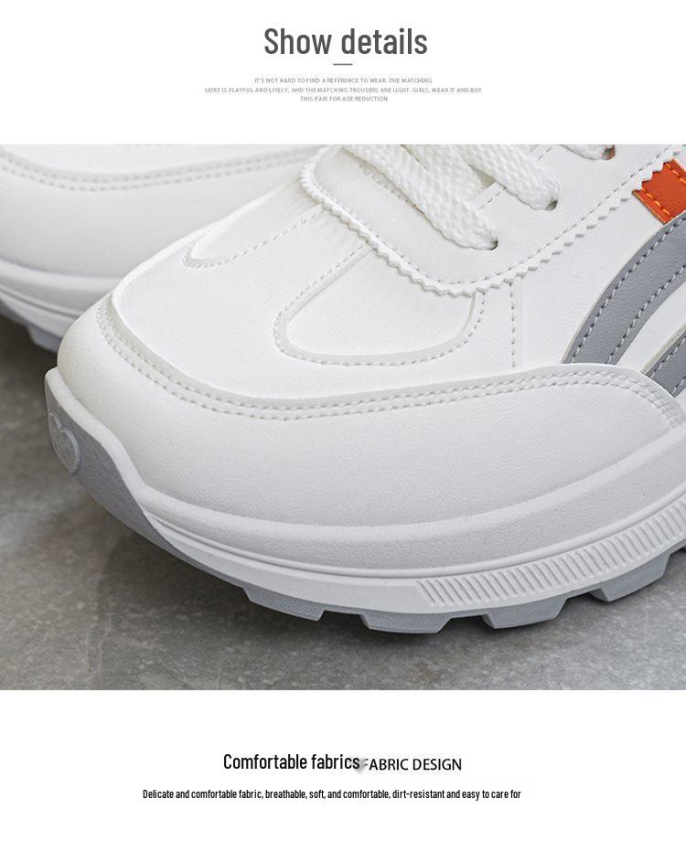Spring Women's Breathable White Sneakers, Versatile Korean Style with Thick Soles for Height Boost, Casual Dad Shoes