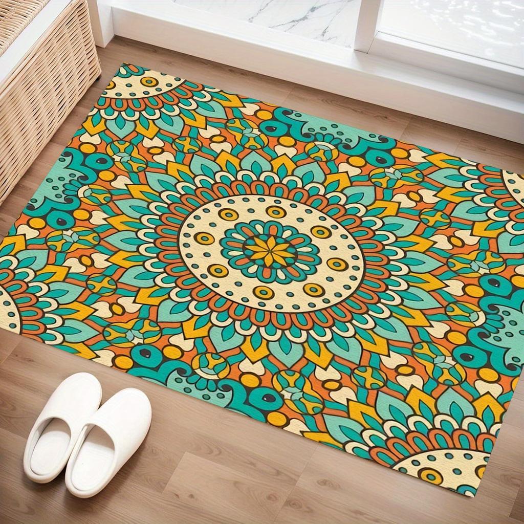 1PC Green Mandala Printed Door Mat Kitchen Mat, Dust Carpet, Entrance Mat, Bedroom, Living Room, Garden, Bathroom Floor Mat