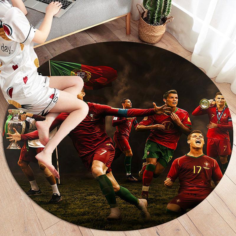 Portugal National Football Logo Round Area Rug,Carpet Rug for Living Room Bedroom Sofa Playroom Decor,Non-slip Floor Mat