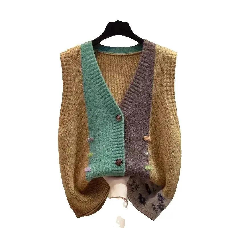 Sweater Knit Cardigan Spring Autumn Women Vest  Fashion Loose All Match Sweater Waistcoat Ladies V Neck Sleeveless Jacket
