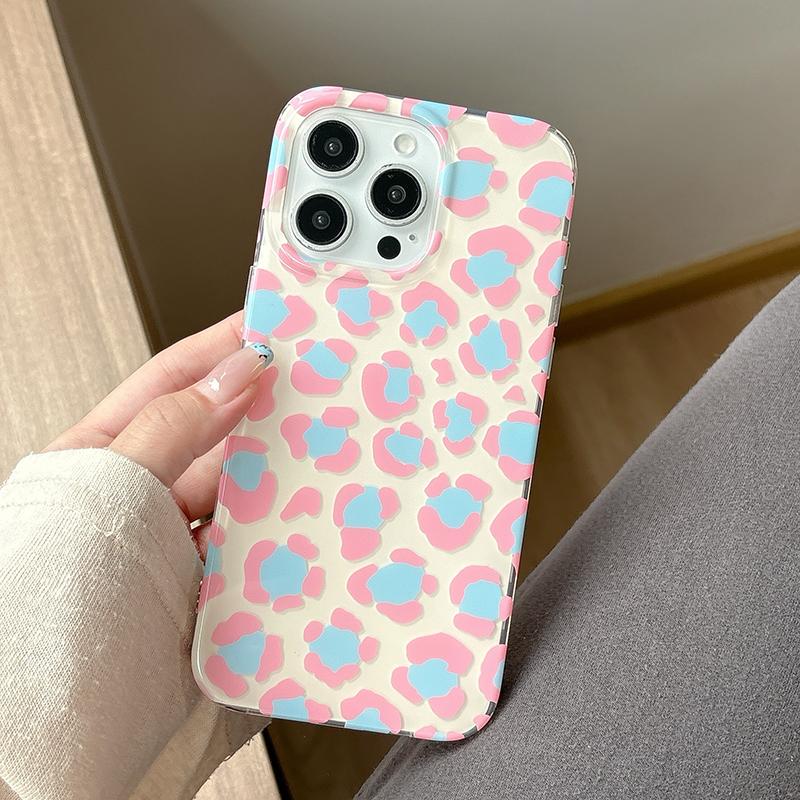 Custodia Nera Verde Rosa Marrone con Fantasia Leopardata per iPhone 13 14 15 16 17 Pro Max Cover Posteriore Trendy Stesso Stile