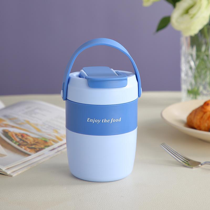 600ml tragbarer isolierter Suppenbecher mit Löffel, Macaron-Farbe Haferflocken Frühstücksglas für das Büro
