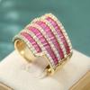 Luxus Intarsien Weiß Rot Zirkonia Damenring Ästhetisch Goldfarbe Geometrie Tägliches Tragen Party Schmuck Jahrestagsgeschenk