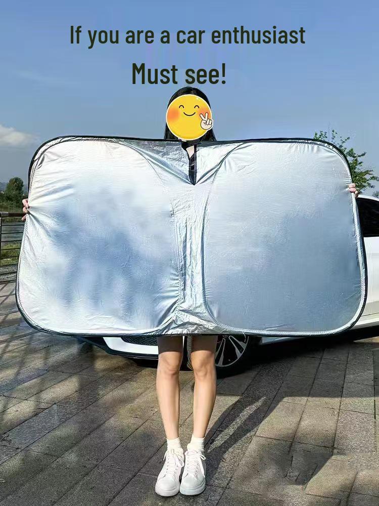 Foldable Titanium Silver Double Circle Car Sunshade - Front Windshield Heat Insulation & UV Protection