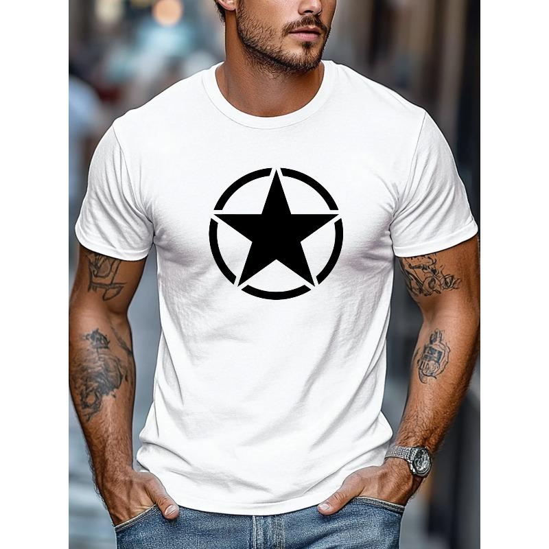 Men'S Star Pattern Summer Casual Crew Neck Short T-Shirt | Slight Stretch, Regular Fit, Perfect For Adult
