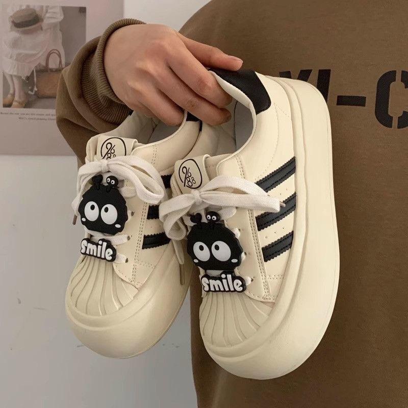 Shell head Maillard little white shoes black board shoes 2025 spring new round head platform casual big head doll shoes