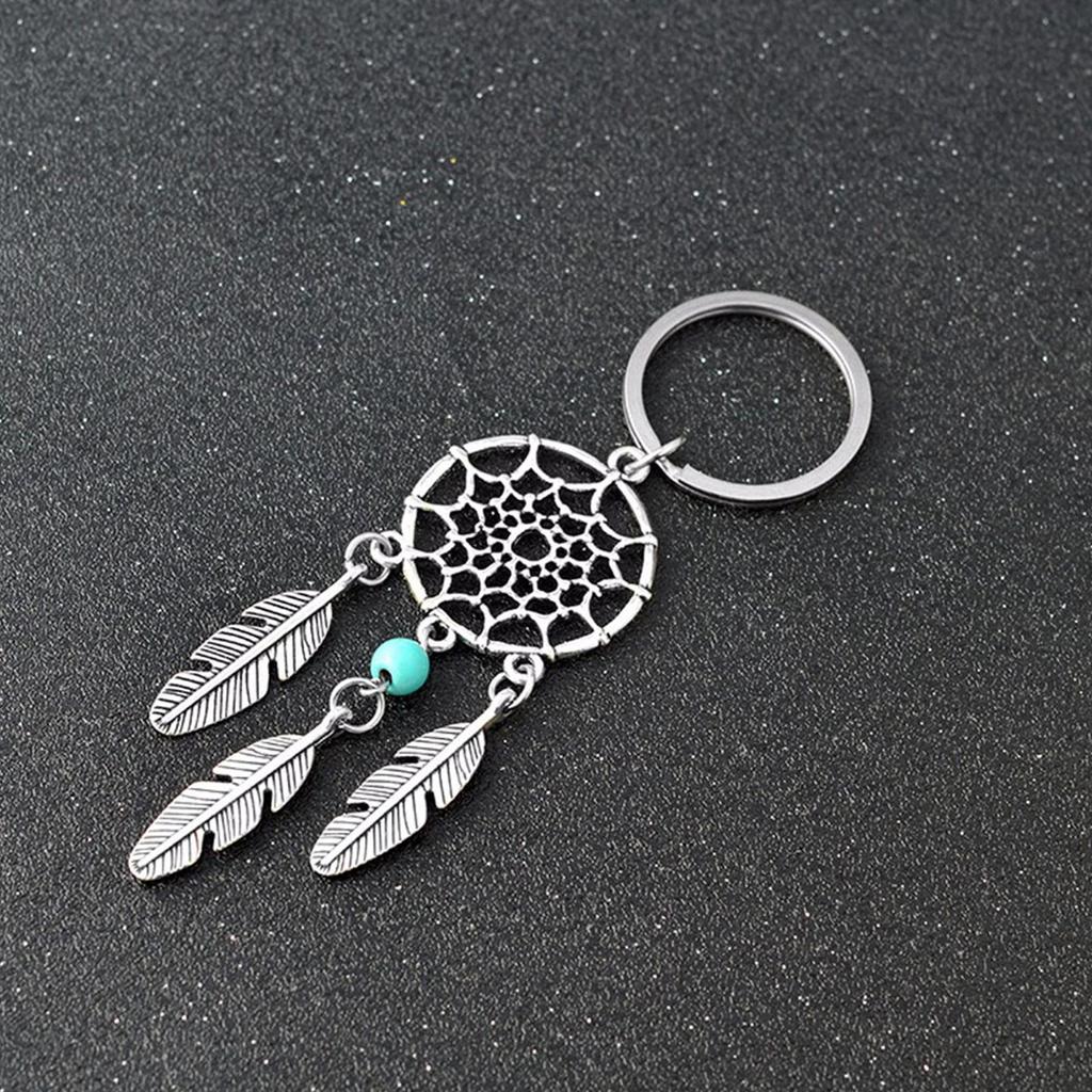 Dream Catcher Feathers Key Chain Tassels Tone Silver Color Keyring Keychain Gift For Women Lucky Decor For Bag