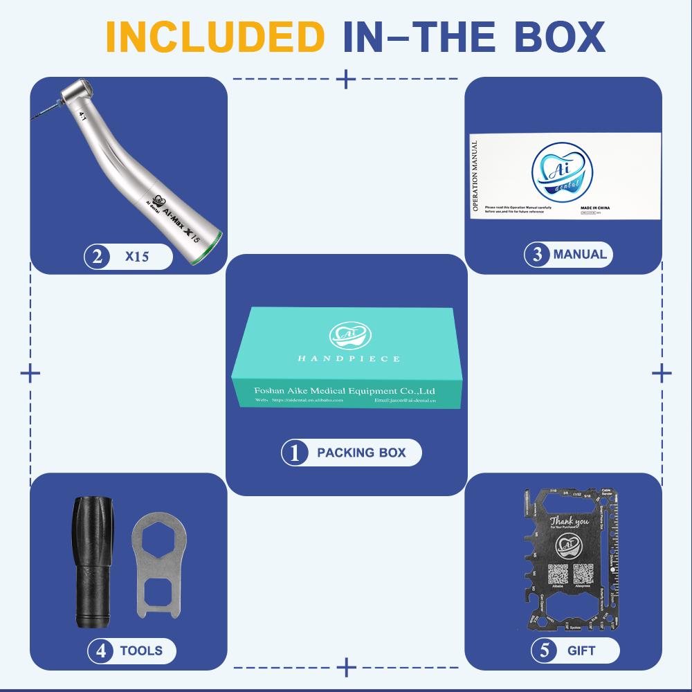 Dentales Handstück mit niedriger Geschwindigkeit AI-X15 Grüner Ring 4:1 Geschwindigkeitsreduzierungs-Einzelwasserspray, nicht optischer Winkel für die Wurzelkanalbehandlung