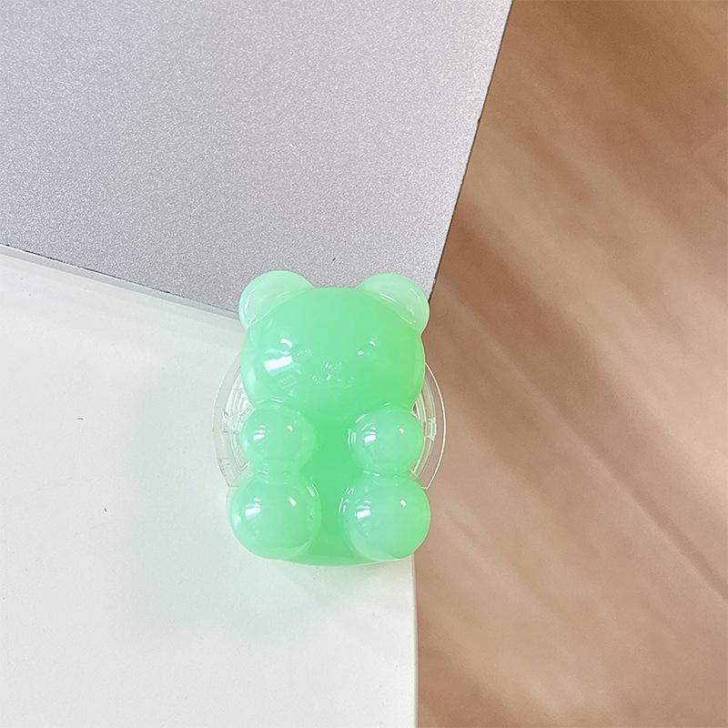 Jelly Solid Color Hard Bear Mobile Phone Airbag Bracket Pasted Retractable Desktop Watching Drama Support Decorative Ring Woman