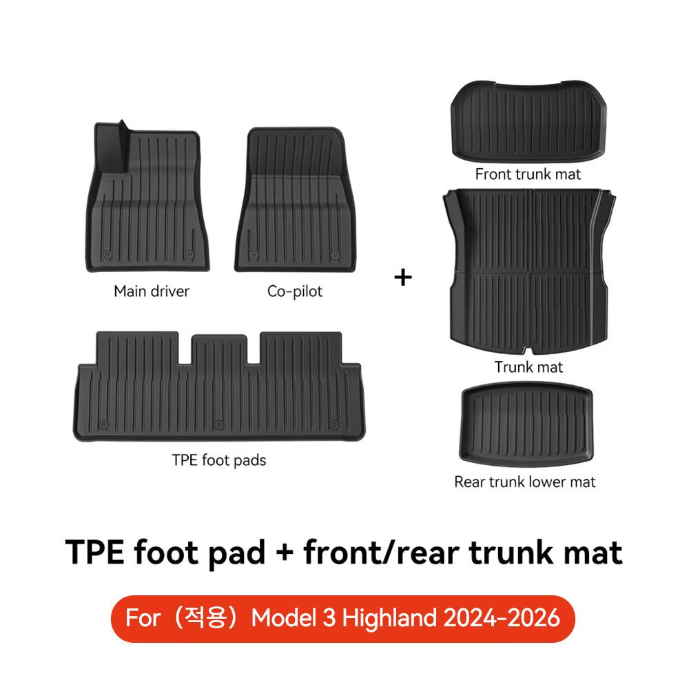 AMM1 YZ For Tesla 2024-2026 Highland Model 3 Whole TPE Floor Mats Waterproof Anti-Slip Mat Foot Pads Rear Trunk Mat Car Accessorie