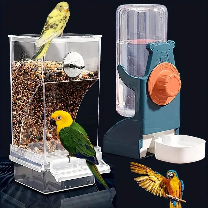 Automatic Water Dispenser for Birds Parrot Feeding Cage Transparent Parakeet Seed Container Food Feeding Cage Water Dispenser