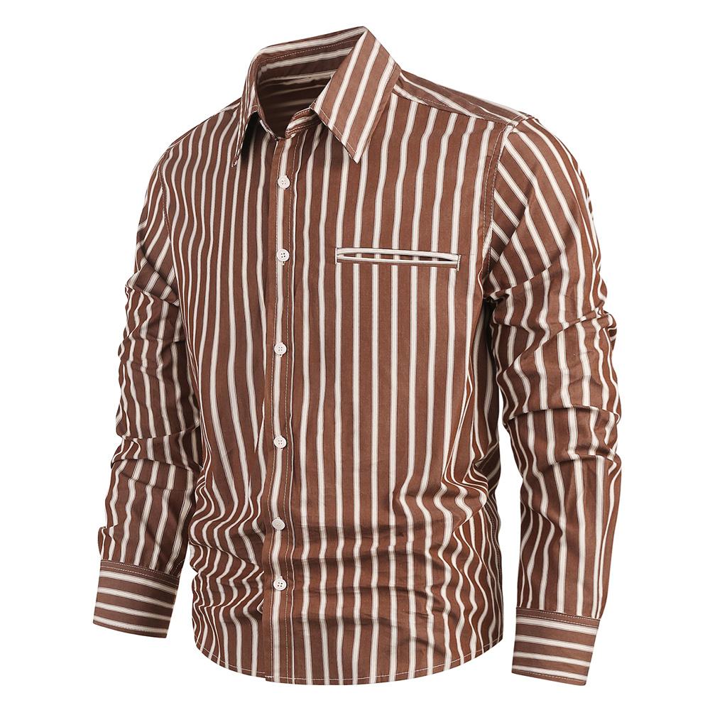 King Billion Original Design Men's Striped Shirt Long Sleeve Cotton Shirts for Men Turn-down Collar Tops England Style Cozy Cardigan Jacket