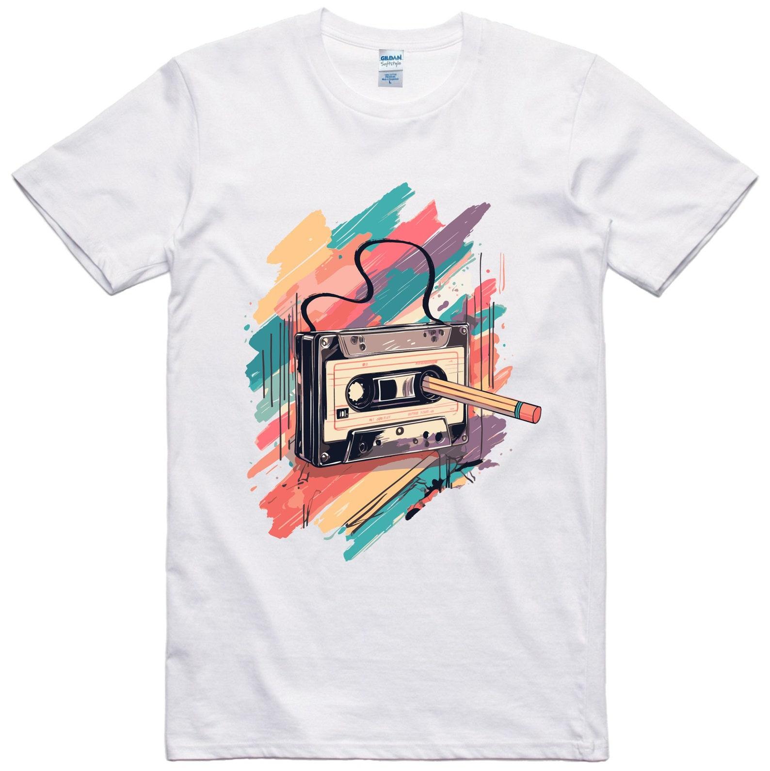 Funny T Shirt Cassette Music Pencil Rewind Cotton Tee 3XL