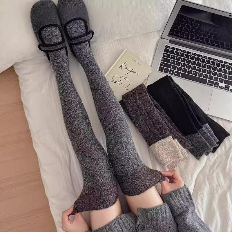Wool Over-Knee Stockings Women'S Jk Color Matching And Thin Pressure Socks Warm Fleece Thickened Leg Socks Knee Thigh Socks