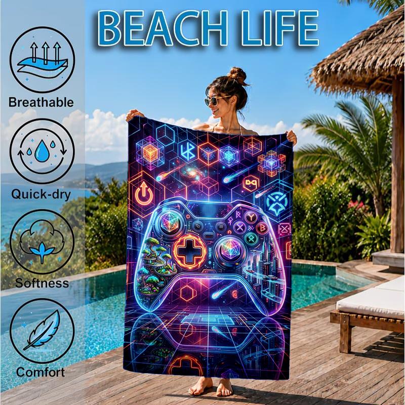 Neon Gaming Controller Beach Towel, Microfiber Beach Towel, Perfect For Pool, Beach, Travel, Home Decor Beach Party Fan Gifts