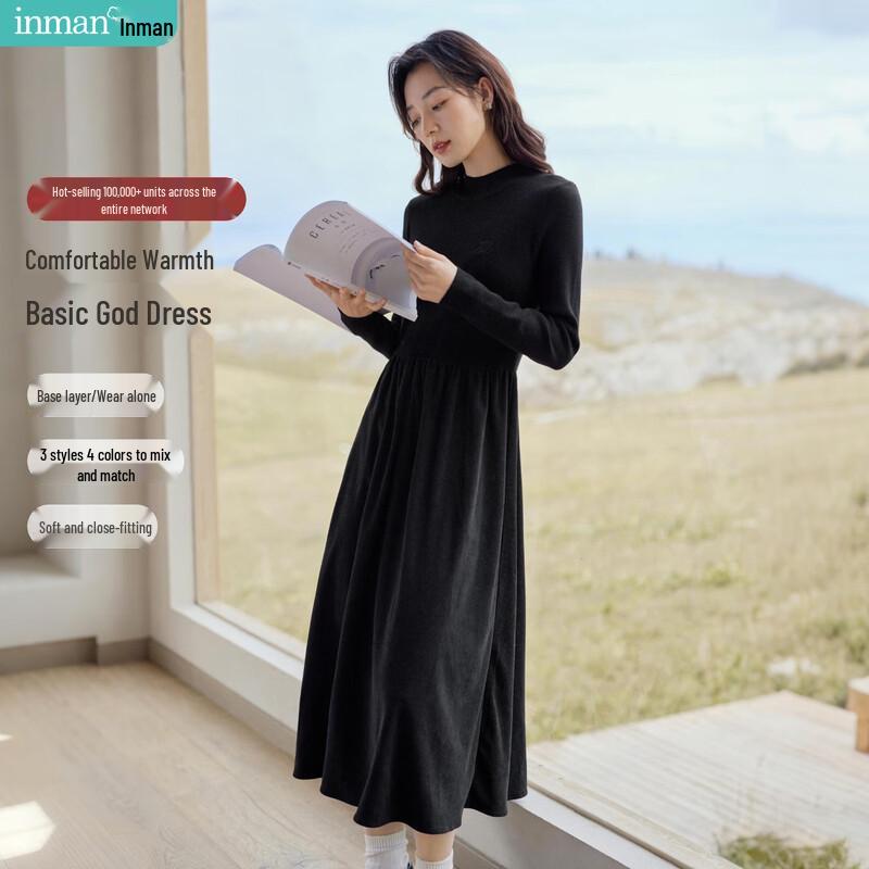 

Женское вельветовое вязаное миди-платье А-силуэта с воротником-стойкой во французском стиле XL