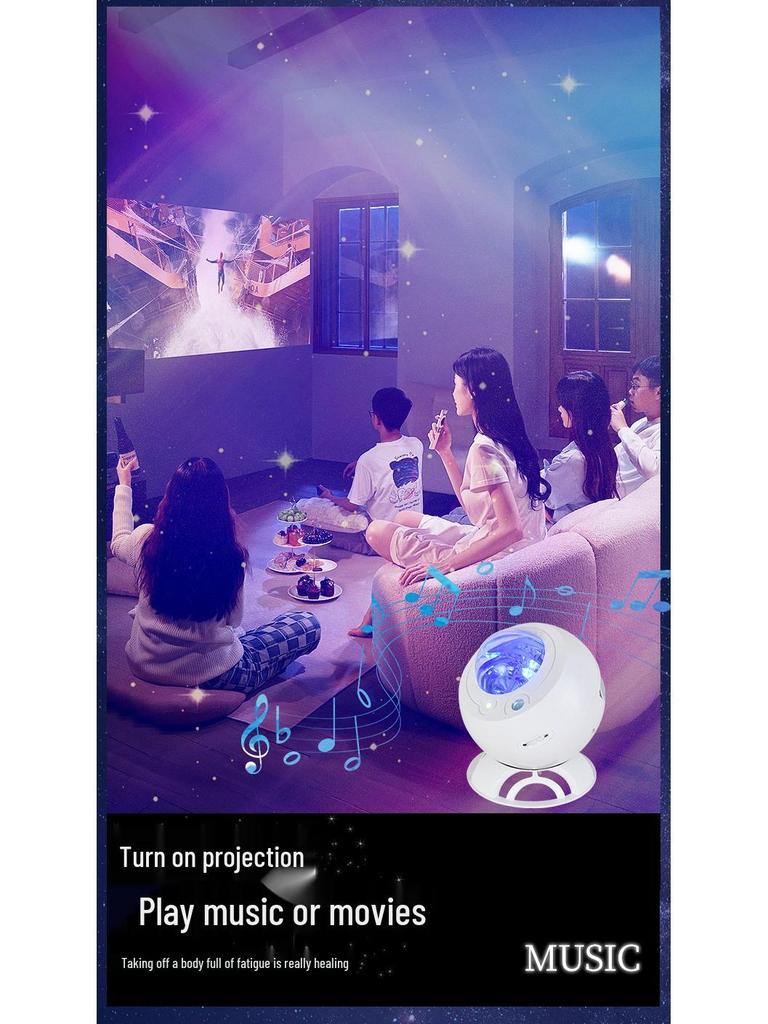 Aurora Starry Sky Projector Night Light with Bluetooth Charging - Romantic Bedside Atmosphere Lamp