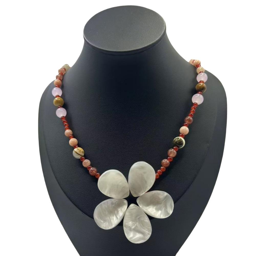 Boho Shell Flower Necklace Ocean Style Ocean Style Neck Chain Stone Pendant Necklace  Summer