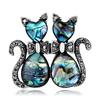Vintage Black Crystal Cute Cat Brooch Pins Enamel Studded Corsage Brooches Garment Accessories