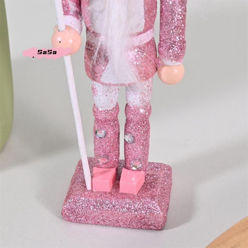 S-1/4Pcs Soldier Home Desktop Ornament Nutcracker Puppet Christmas Tree Pendant Pink Wooden Handicraft Xmas New Year Decoration