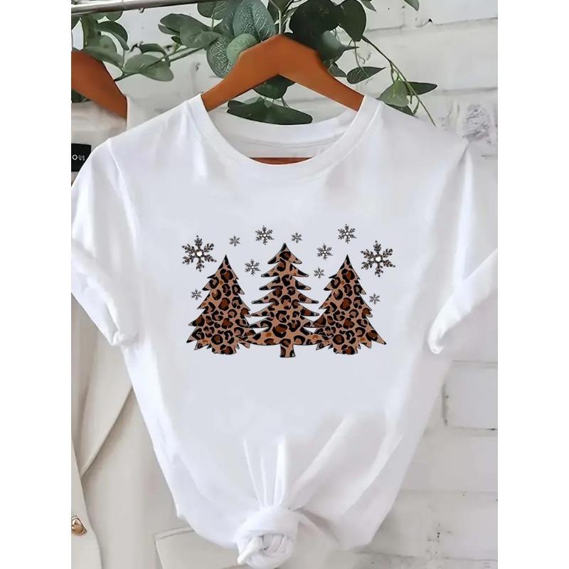 Trendy Tree Print, Stylish and Beautiful, 90s Style, New Year's Clothing, Women's Wear, Christmas Top, Holiday Graphic T-shirt