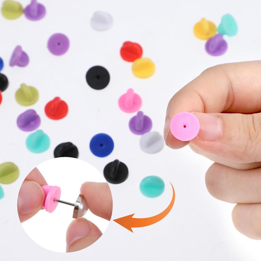 150Pcs Rubber Pin Backs Locking With Storage Case Keepers for Brooch Tie Hat Badge