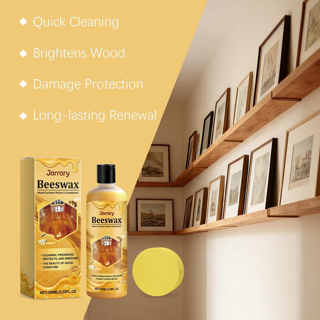 Jarrary Beeswax Wood Furniture Polish & Conditioner, Gentle Cleaning for Dust and Dirt, Restores Natural Shine for Wood Surfaces 1 Set
