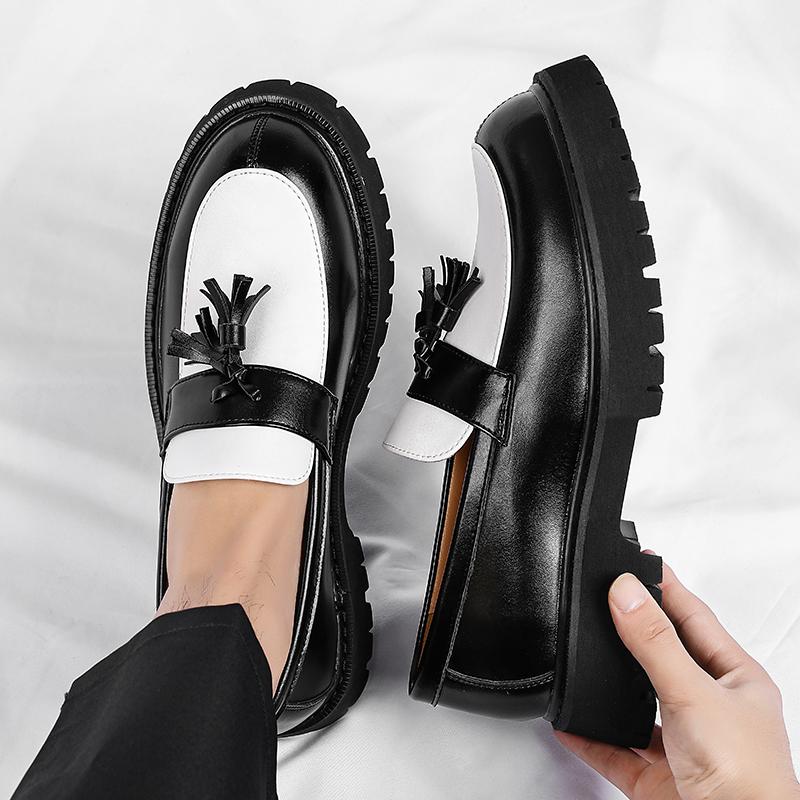 Men Business Casual Leather Shoes Thick Sole Tassel Loafers Platform Height Increase Fashion Comfortable Wedding Party Shoes