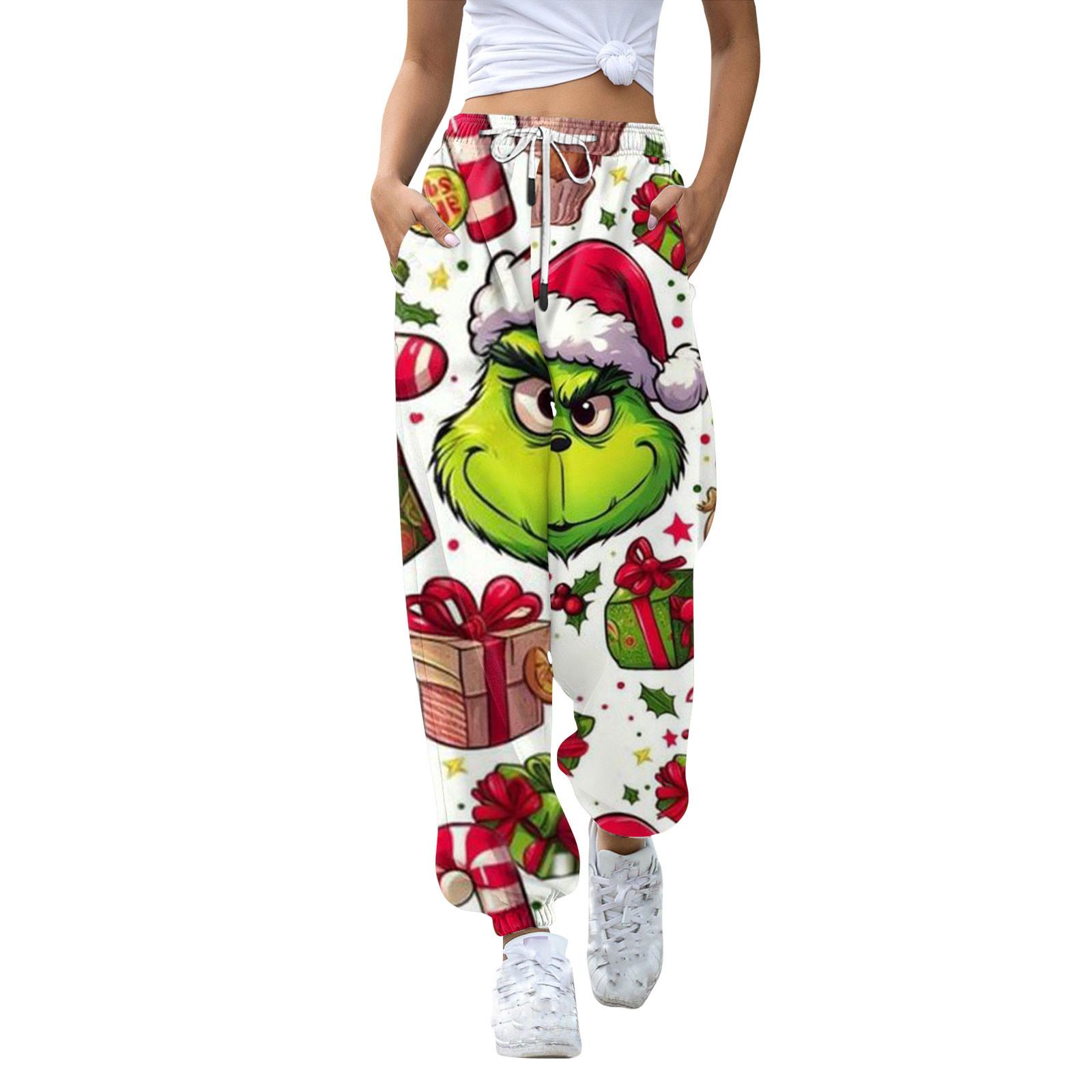 

Женские повседневные модные рождественские принтованные повседневные спортивные брюки с эластичной талией и завязками на шнурке XXXL красный