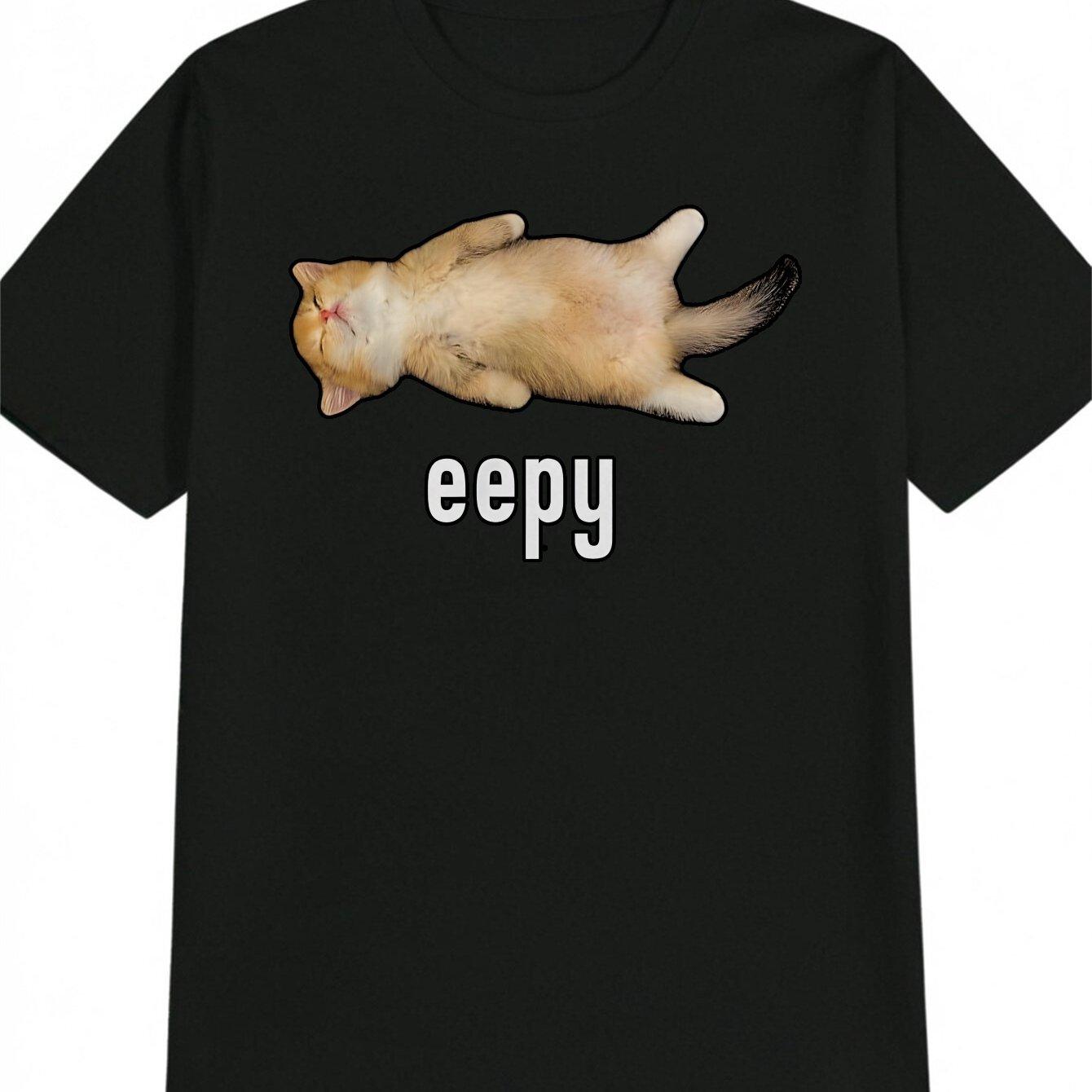 A Meme Print T-Shirt Featuring a Sleeping Kitten, a Humorous Casual Style Round-Neck Top for Men, a Gift for Men, Men S Fitness T-Shirt, Men S T-Shirt L чёрный