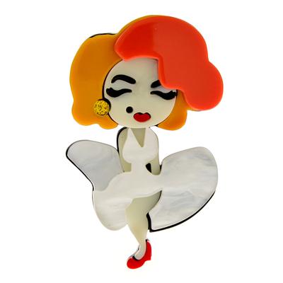 New Acrylic Sexy Lady In Dress Brooch Red Hair And High Heel Pin Acetate Fiber Jewelry