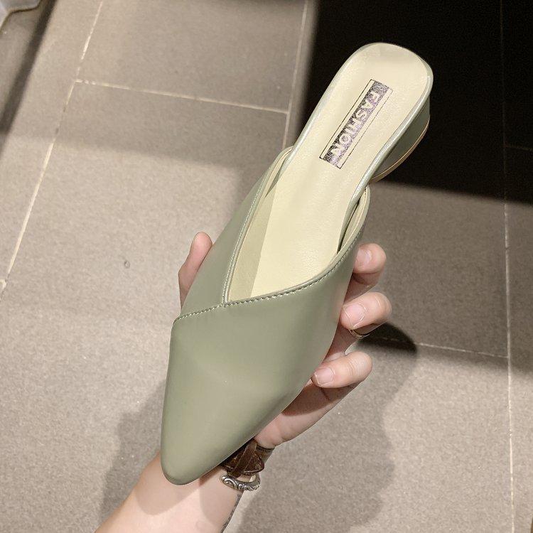 Single Shoes Pointed Summer New Bag Head Half Slippers Women's Fashion Outside Fitting Shoes Versatile Low Heel Internet Celebrity Cool Slippers