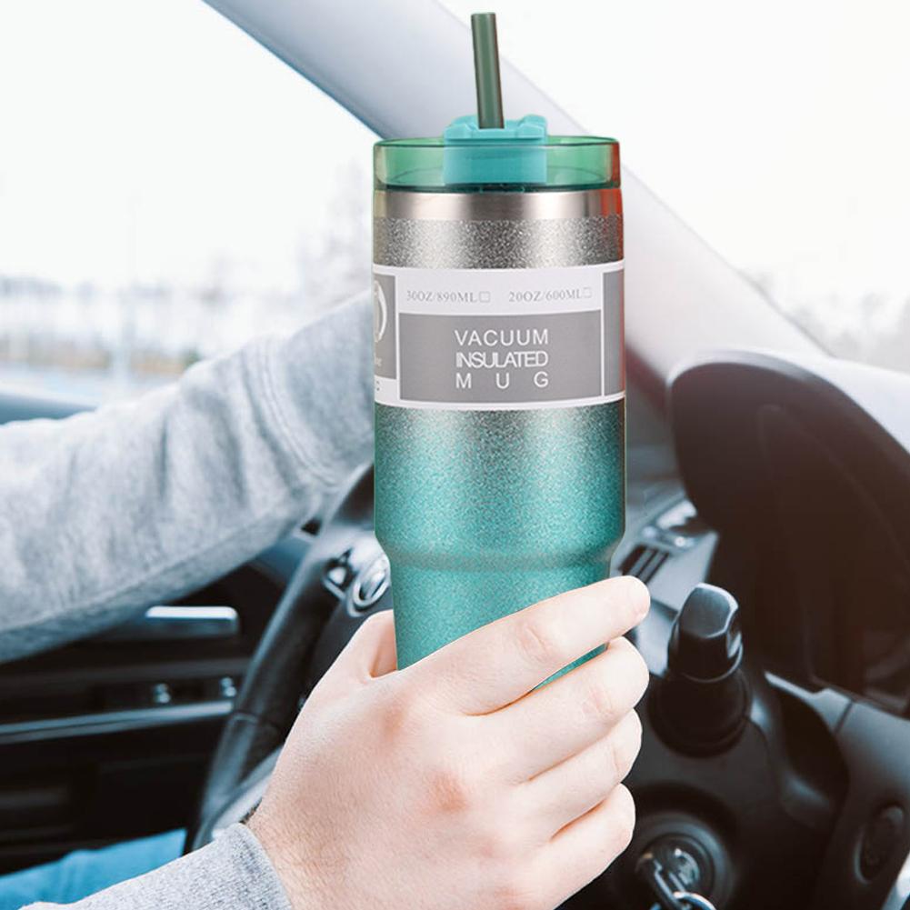 20/30oz Vacuum Insulated Cup with Straw Double-Layer Insulated Cup Stainless Steel Coffee Car Cup Cold Hot Mugs Vacuum Flask